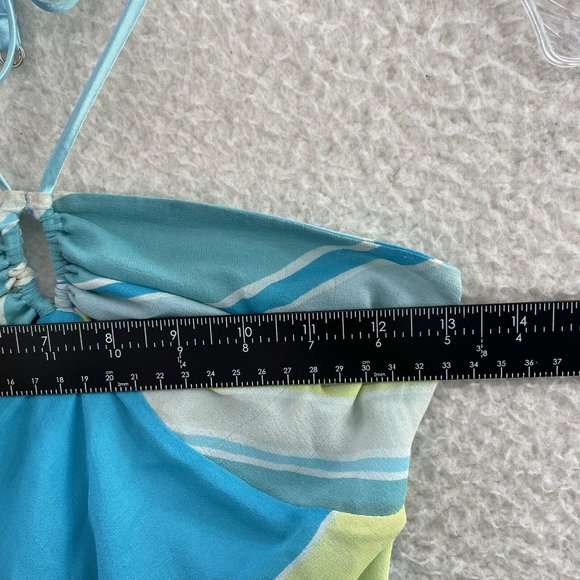 Y2K 2000s Express Blue Pattern Chiffon Mesh O-Ring Halter Midi Dress 2 S Small - Picture 9 of 11